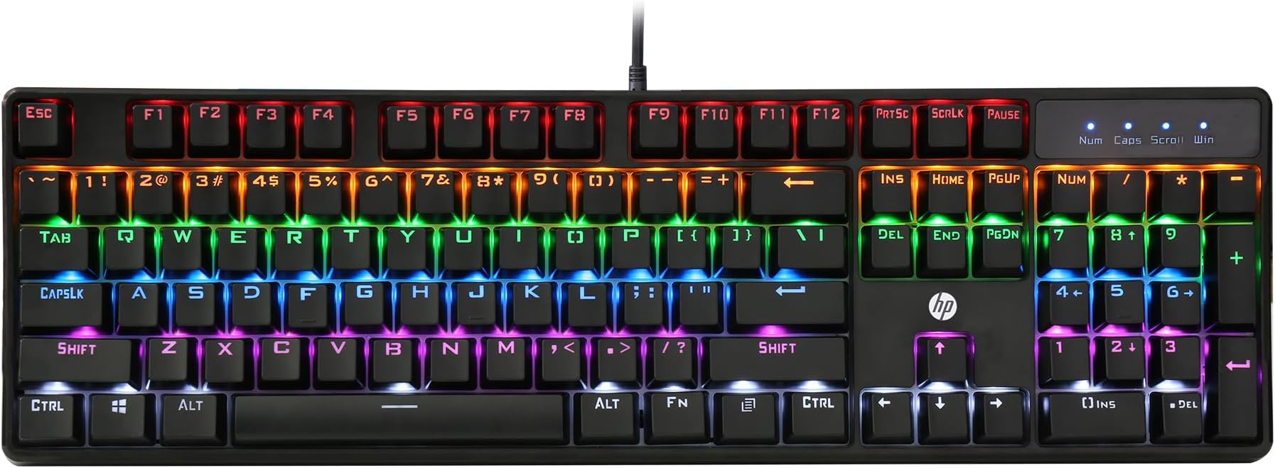 HP GK320 Wired Full Size RGB Backlight Mechanical Gaming Keyboard, 4 LED Indicators, Mechanical Switches, Double Injection Key Caps, and Windows Lock Key(4QN01AA)