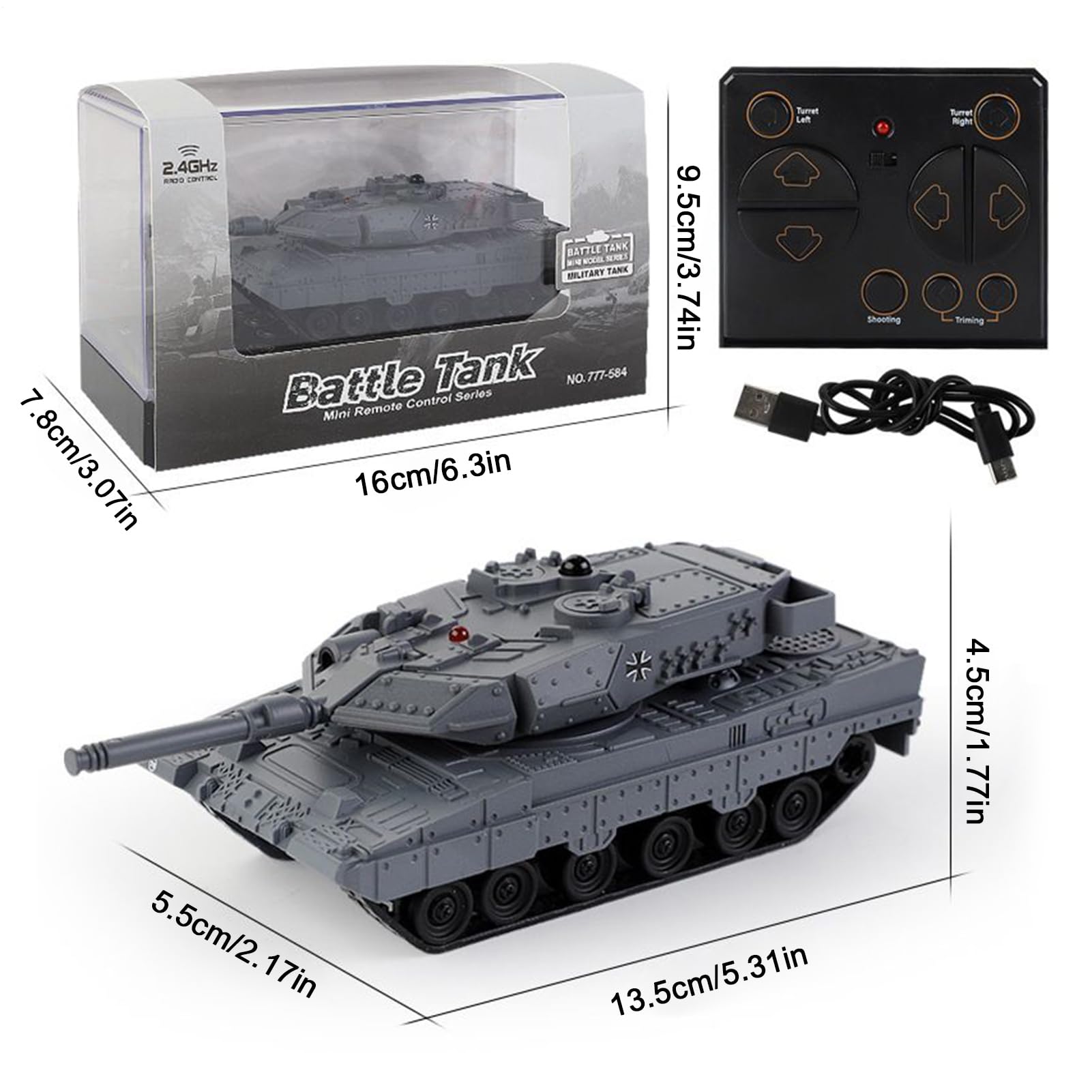 Char RC Télécommandé - Tank 2.4GHz Radiocommandé,Véhicule Rechargeable Rotation 360° Course Extérieur,Jeu Filles Garçons
