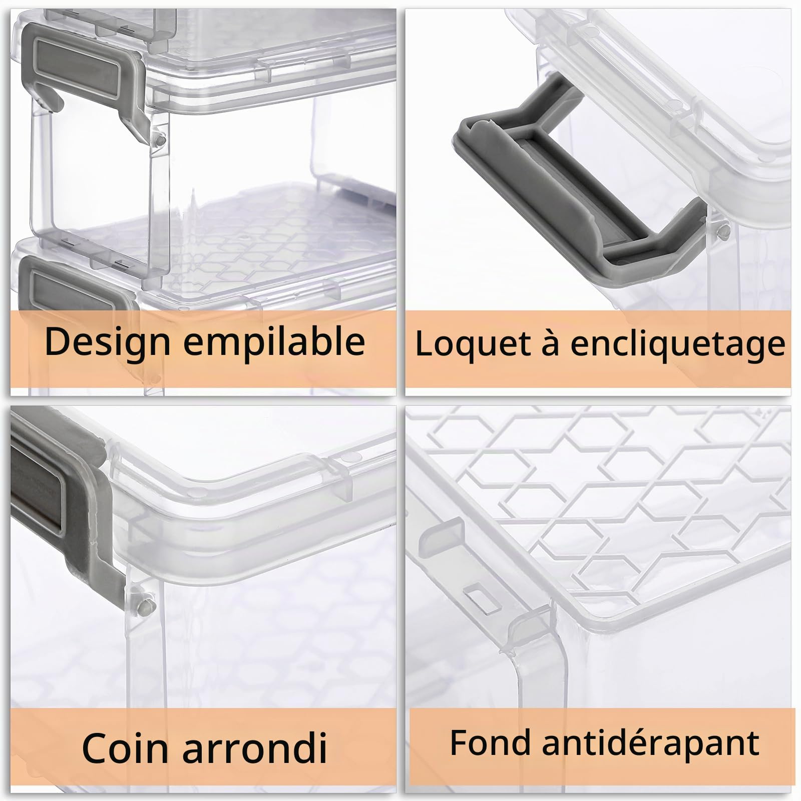 BSTKEY Lot de 10 petites boîtes de rangement empilables en plastique transparent avec couvercles pour bijoux, perles, loisirs créatifs