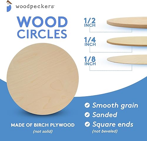 Miniatura 6 de Círculos de madera de 12 pulgadas, 1/4 pulgadas de grosor, discos de madera contrachapada de abedul, paquete de 1 círculo de madera sin terminar