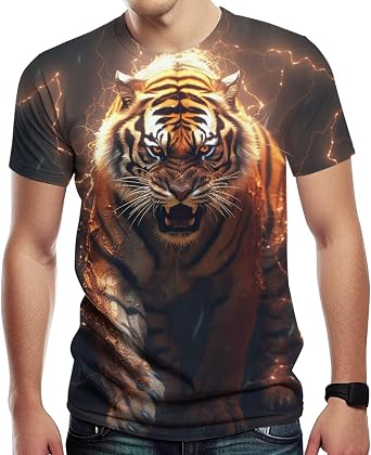 Tiger Graphic Shirts for Men 3D Printed Tees Casual Short Sleeve Fashion T-Shirts