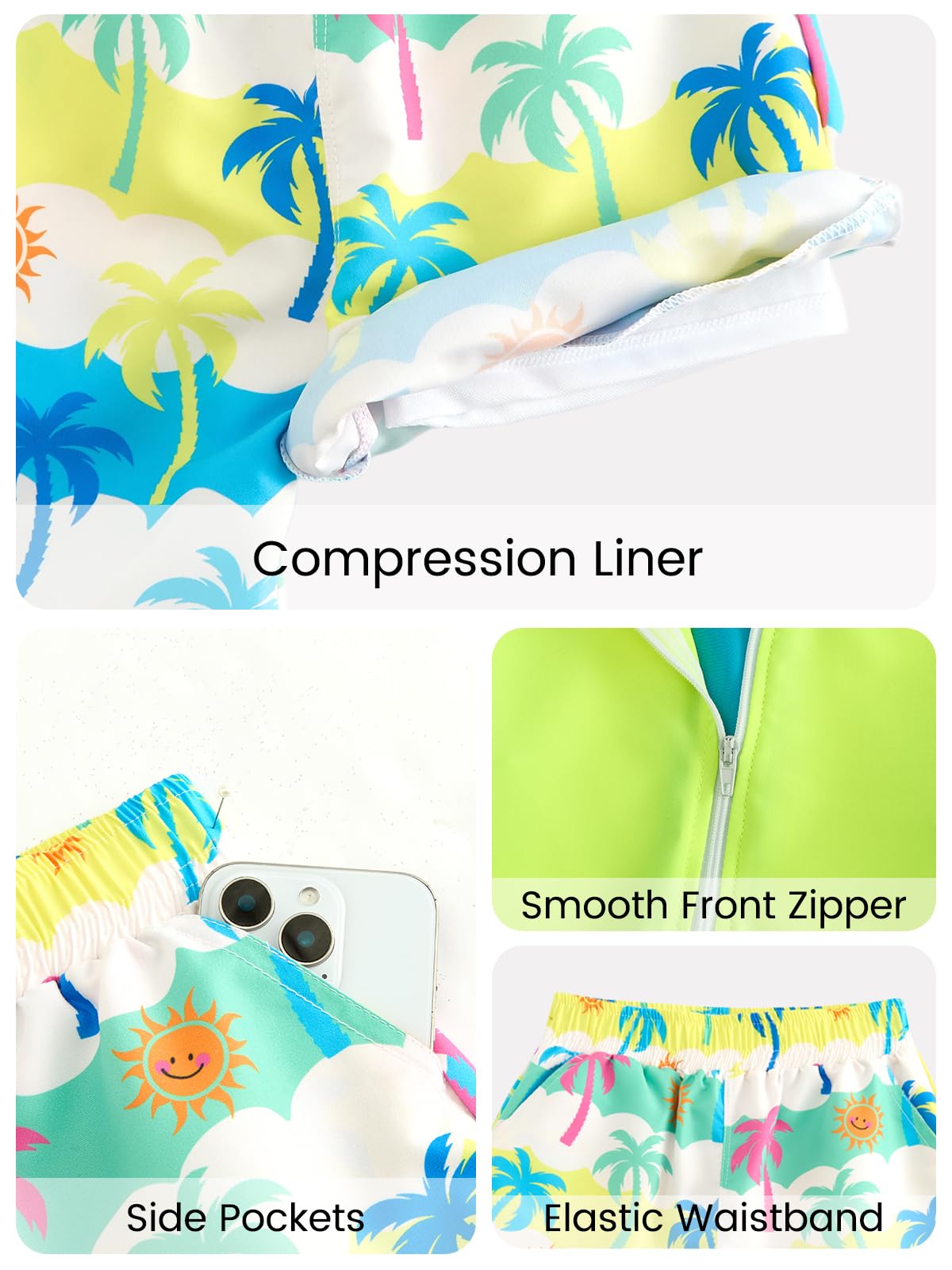 JiAmy Conjunto de traje de baño de manga larga para niños, 2 piezas, traje de baño con cremallera frontal y pantalones cortos de natación con bolsillos, traje de baño para 3-12 años