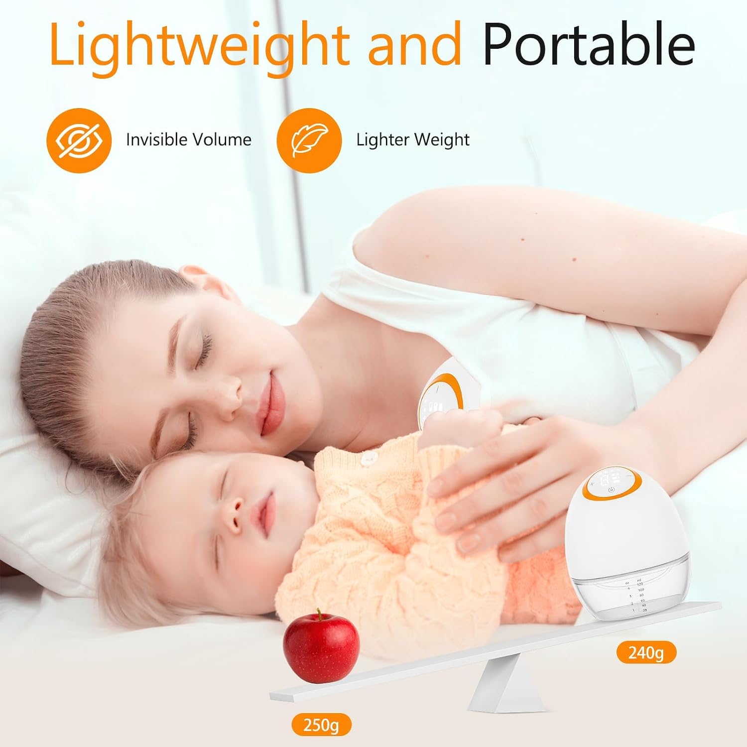 Electric Breast Pump, 120ml Wearable Breast Pump with 4 Modes and 9 Levels of Suction, 130° Ultra-Wide Angle Design for Better Fit, 24mm Portable Breastfeeding Pump with LED Display