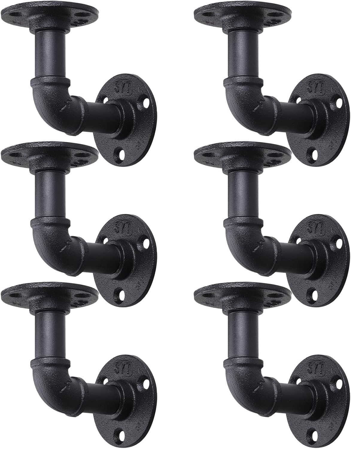 MUZIK 6 Pack Industrial Pipe Shelf Brackets, L-Shaped Shelving Support for Wall Mount Floating Industrial Shelves - Vintage Black Iron Finish DIY Pipe Shelf (4*4 Inch)