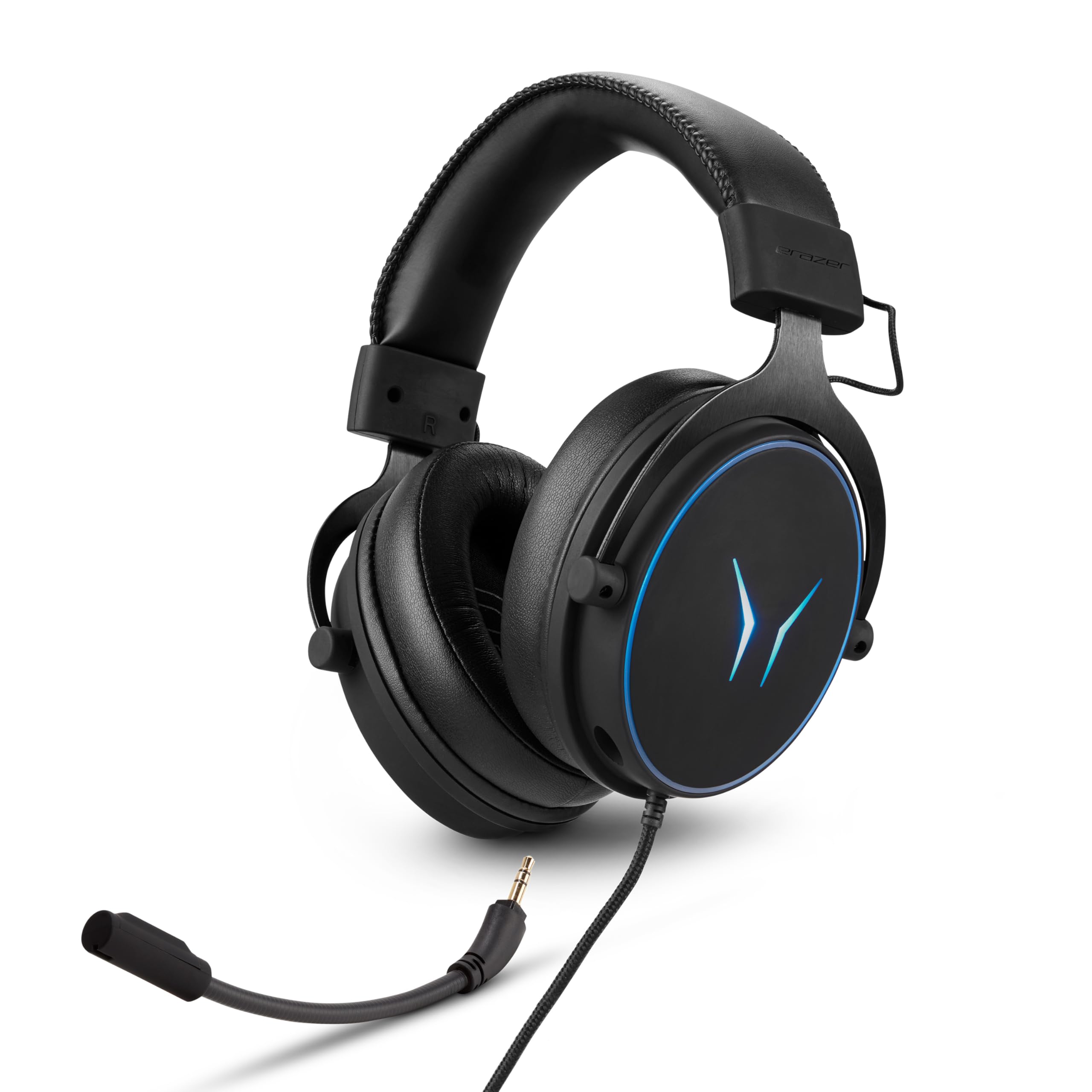 MEDION ERAZER Mage P20 Gaming Headset (câble de 240cm, Supra-auriculaire, Microphone Flexible & Amovible, télécommande, éclairage RGB, Audio 3,5mm, USB, ES9260Q Soundchip)
