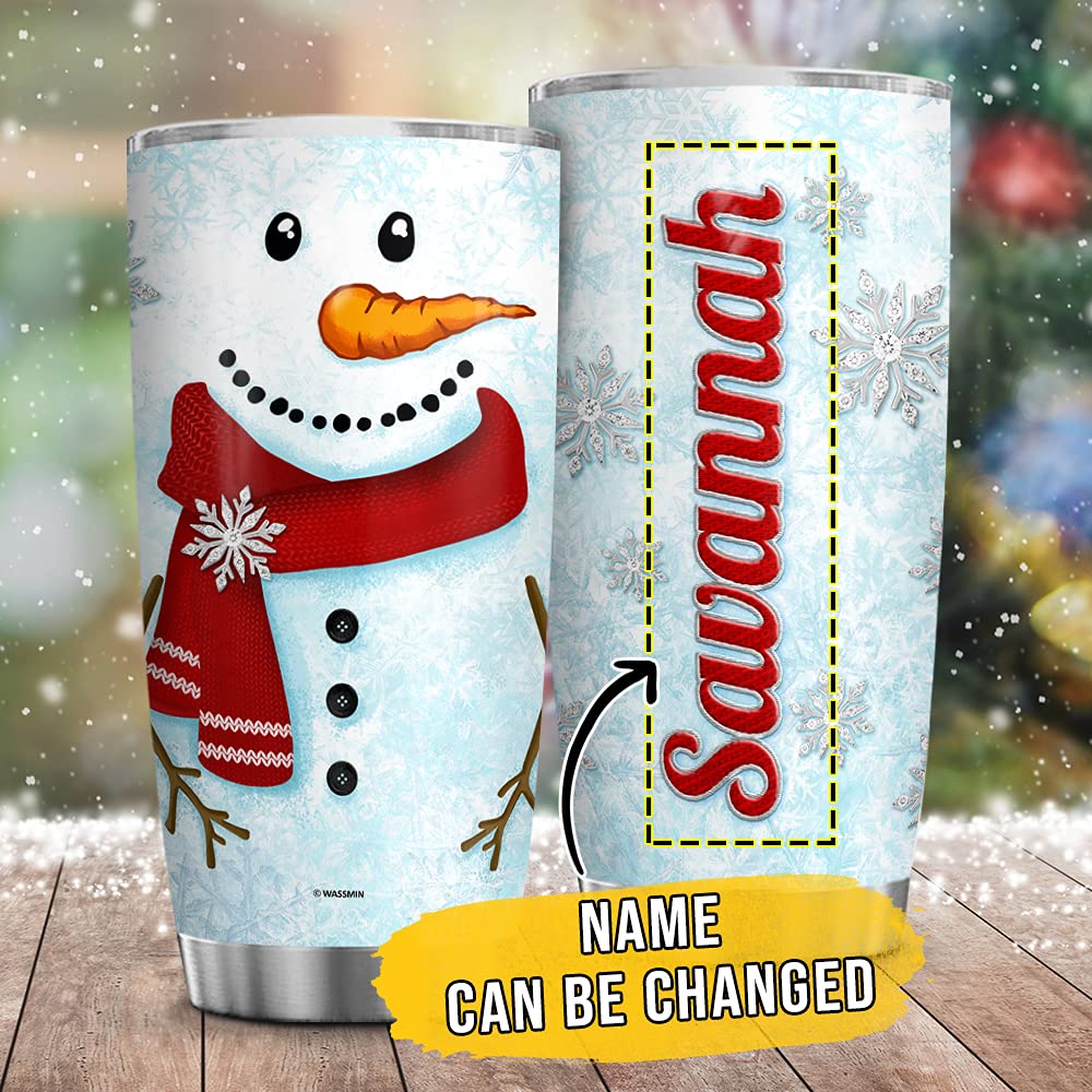 Wassmin Personalized Snowman Christmas Stainless Steel Tumbler With Lid 20oz 30oz Double Wall Vacuum Insulated Tumblers Coffee Travel Mug Xmas Holiday Gifts For Family Kid Custom Name (Snowman)