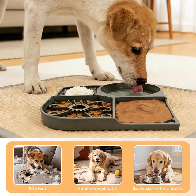 Foto 7 de 8 de jinminamz Lick Mat Perros, Tapete Comida Perro, 4 In 1tapete para Lamer con Comederos