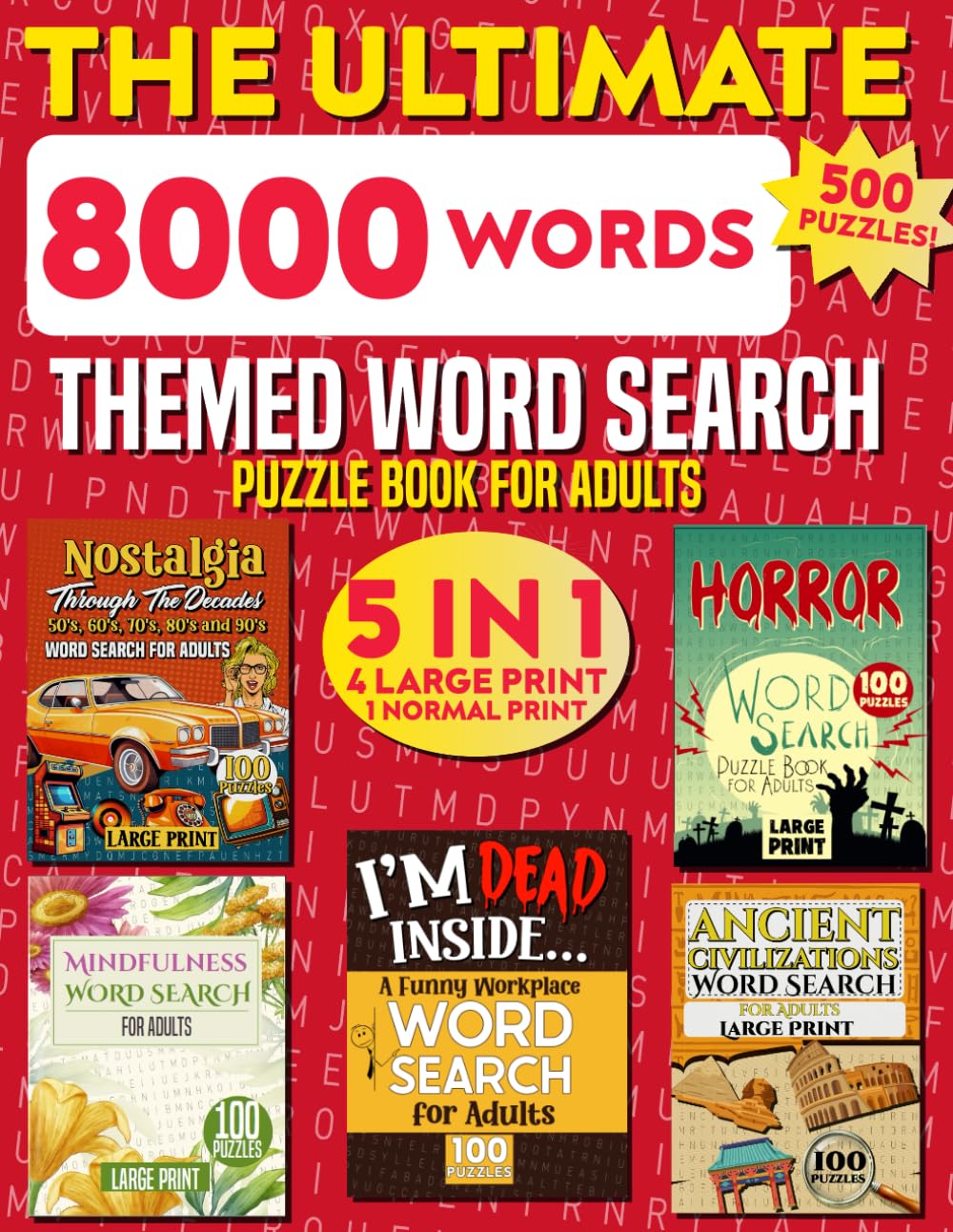 Large Print 8000 Words Word Search for Adults 5 in 1 Collection: The Ultimate Themed Puzzle Book for Adults: 500 Puzzles Activity Book Word Find for Adults and Seniors      Paperback – November 27, 2023