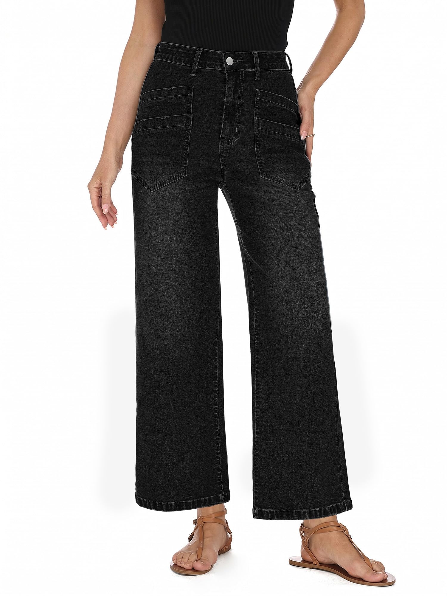 StylSense Baggy Jeans Damen High Waist Weites Bein Stretch Y2K Hosen Damen Wide Leg 7/8 Jeanshose Gerades Bein