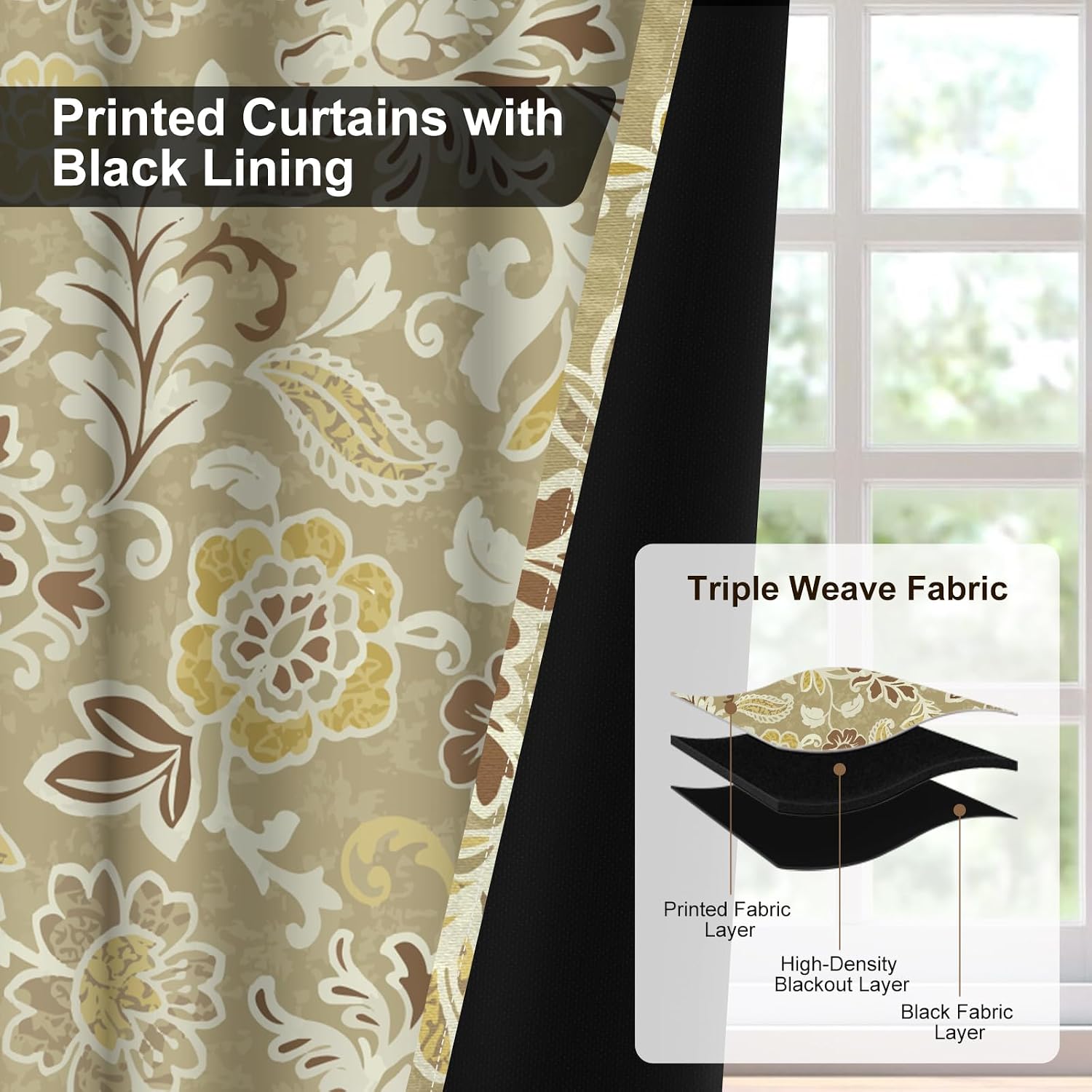 Vintage Floral Blackout Curtains for Bedroom and Living Room, Light Filtering Window Drapes 84 Inch Length 2 Panels Set, Farmhouse Soundproof Privacy Thermal Insulated Bedroom Curtains with Tiebacks
