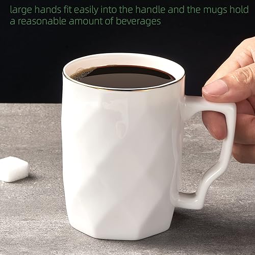 Miniatura 7 de Chulan Juego de 6 tazas de café de porcelana de porcelana blanca, de 12 onzas, con más del 45% de contenido de hueso, tazas de porcelana ligeras con