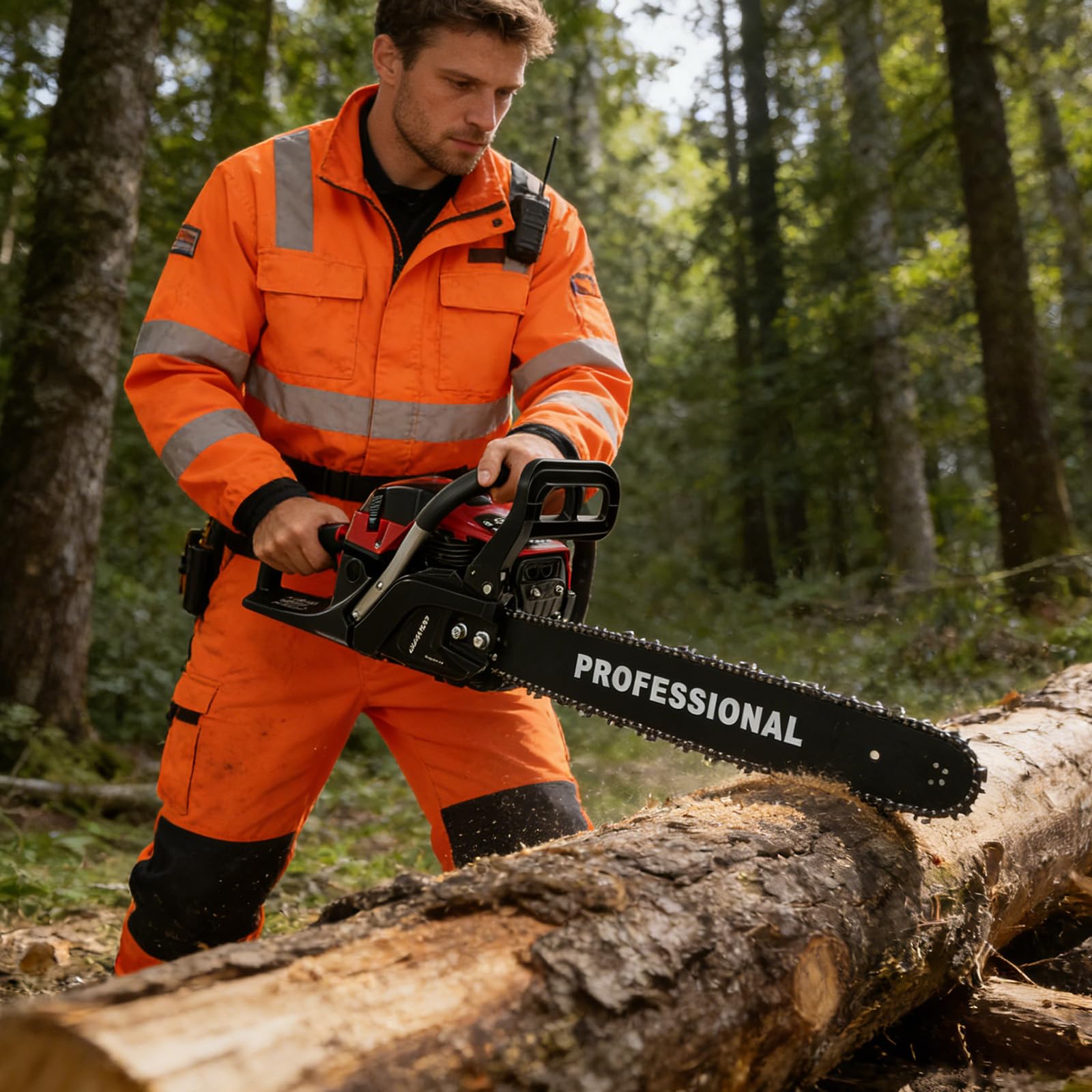 Motosierra de gasolina de desplazamiento de 58 cc, 2400 W, longitud de la cadena 50 cm, diámetro máximo de corte 50 cm, arranque de tracción automático, para cosecha de madera, jardinería y corte de