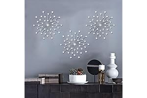 ZEXUIRU 3 Set Silver Metal Jeweled Wall Art: Adorn Your Dining Space with Radiant Elegance