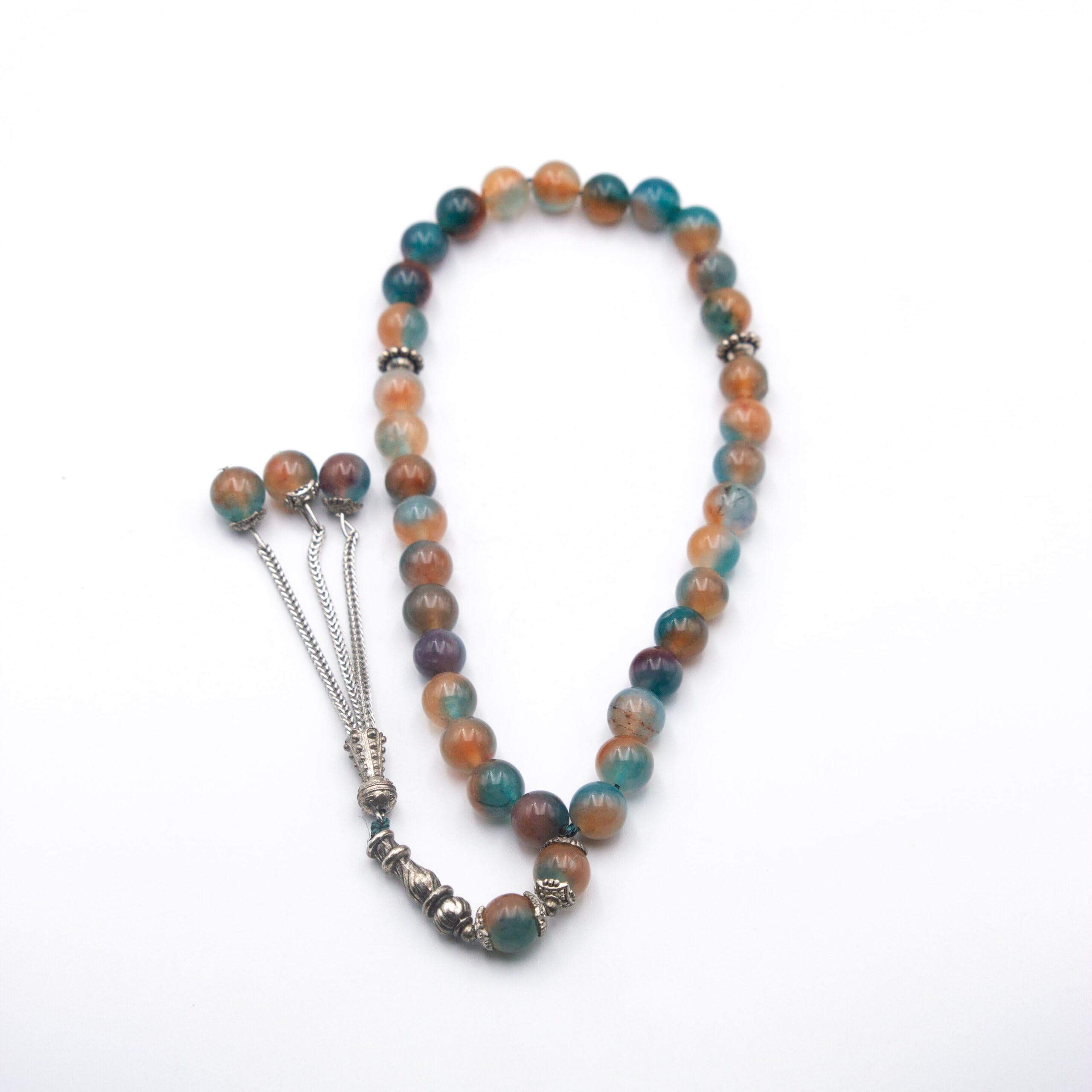 Natural Multicolour Agate Crystal Tasbih Prayer Beads (10mm – 33 beads)