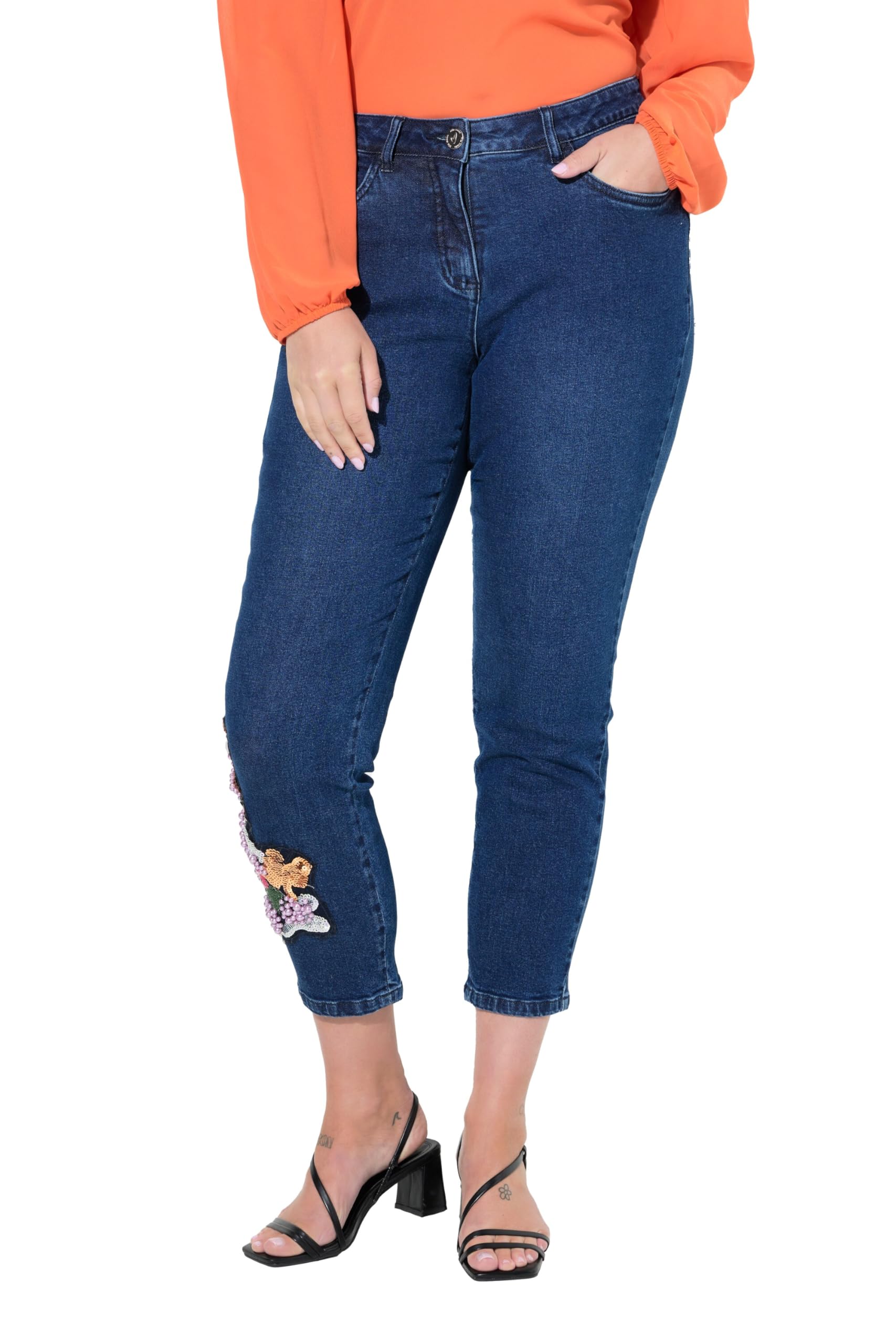 MIAMODA Damen große Größen Übergrößen Plus Size Jeans, Slim Fit, farbige Applikationen. 5-Pocket 833845