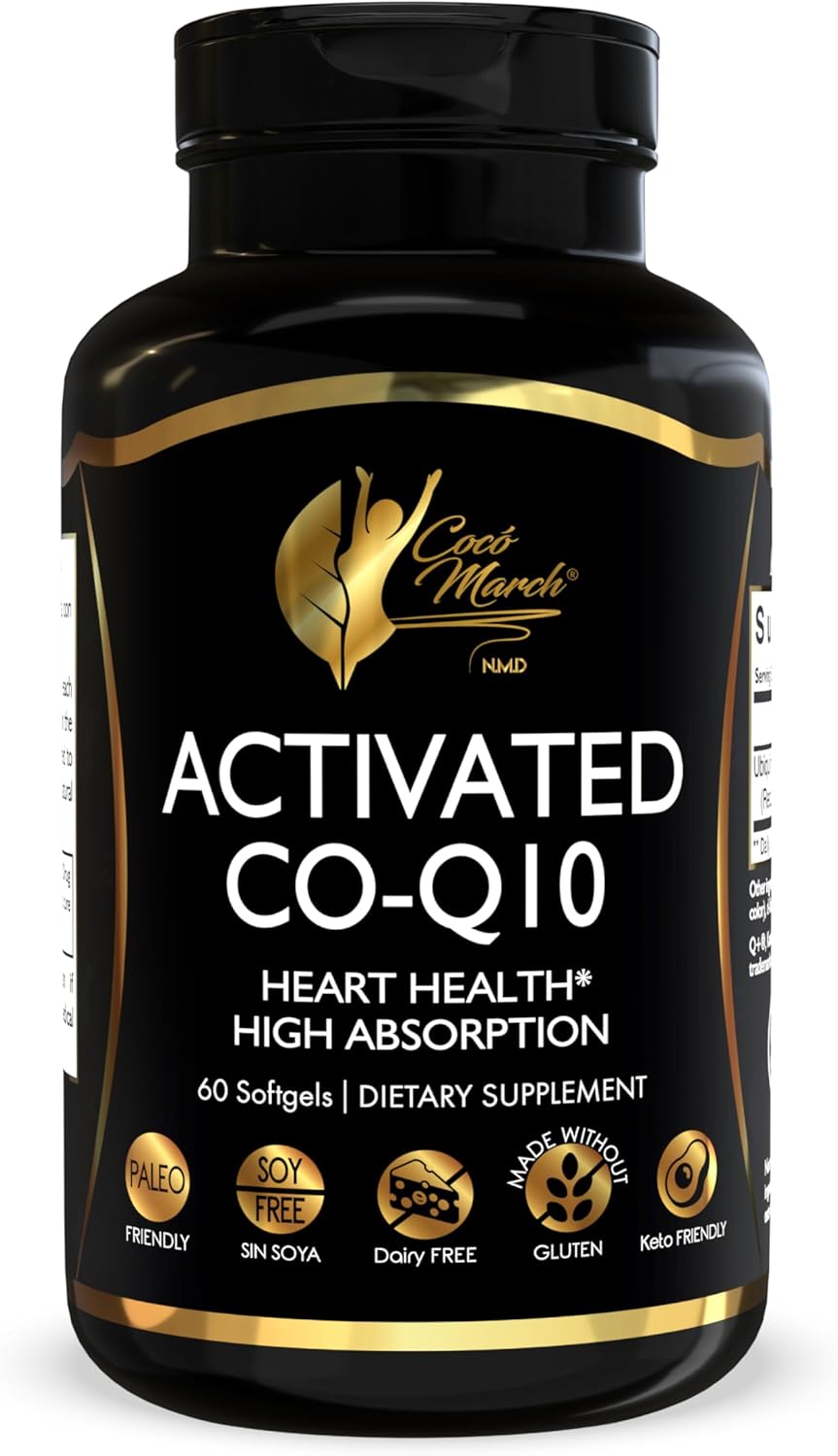 Cocó March N.M.D Activated CO-Q10 -Supports Heart Health Promotes Natural Energy Production - Gluten Free, Soy Free, Paleo Friendly, Keto Friendly, Dairy Free - 60 Softgels