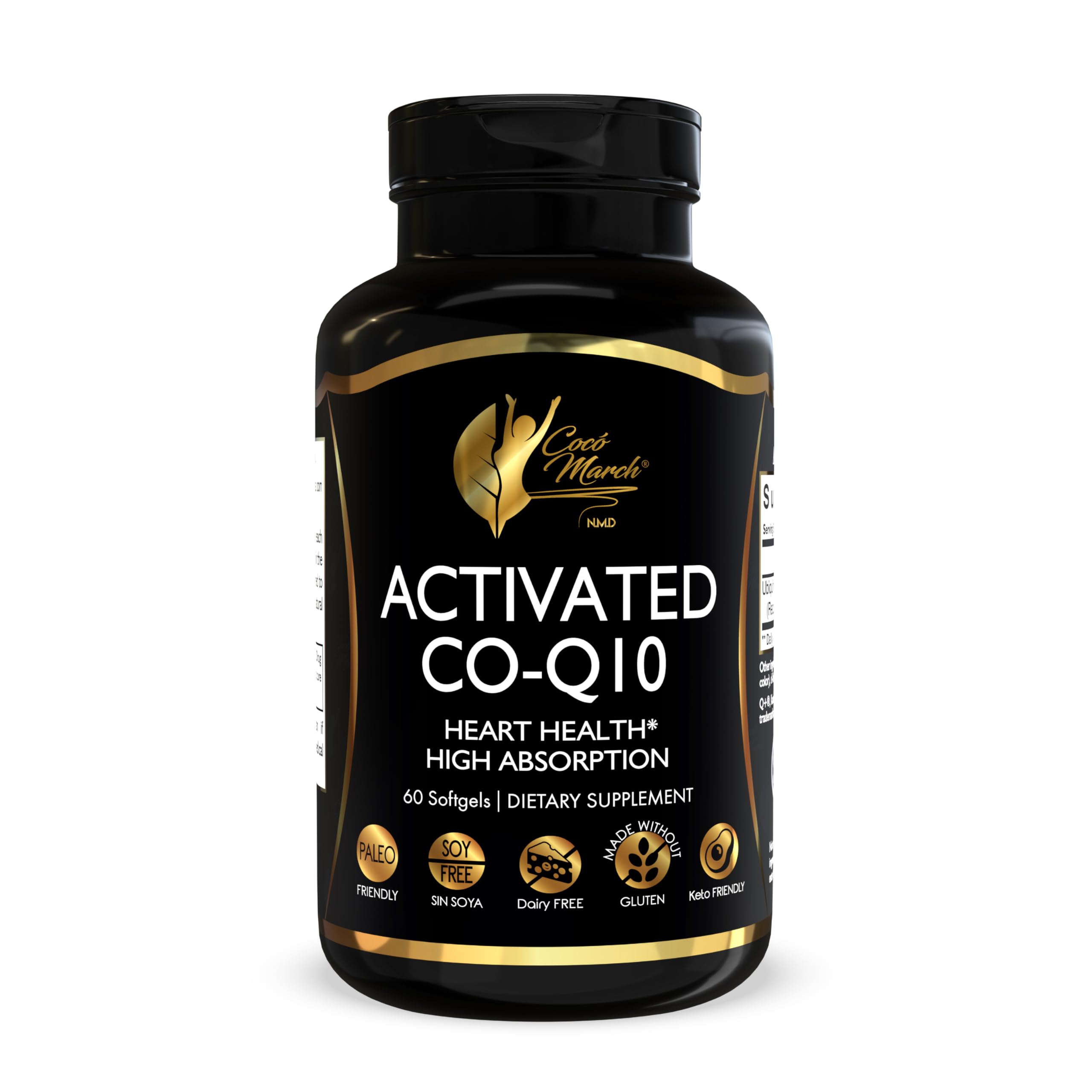 Cocó March N.M.D Activated CO-Q10 -Supports Heart Health Promotes Natural Energy Production - Gluten Free, Soy Free, Paleo Friendly, Keto Friendly, Dairy Free - 60 Softgels 60 Count (Pack of 1)