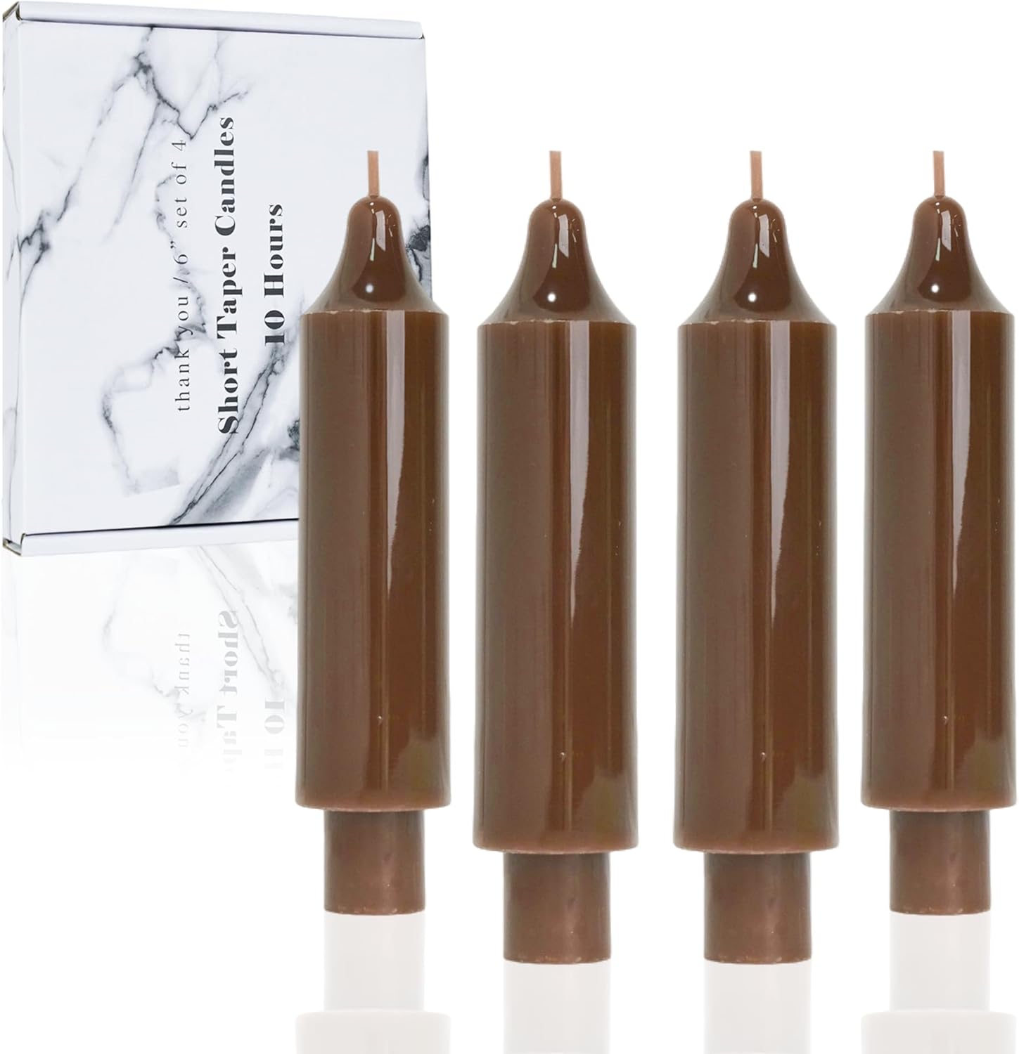 Brown Short Taper Candles 6 inch Candle Sticks Unscented Dinner Candle Dripless for Home Decor,Set of 4 6"Brown