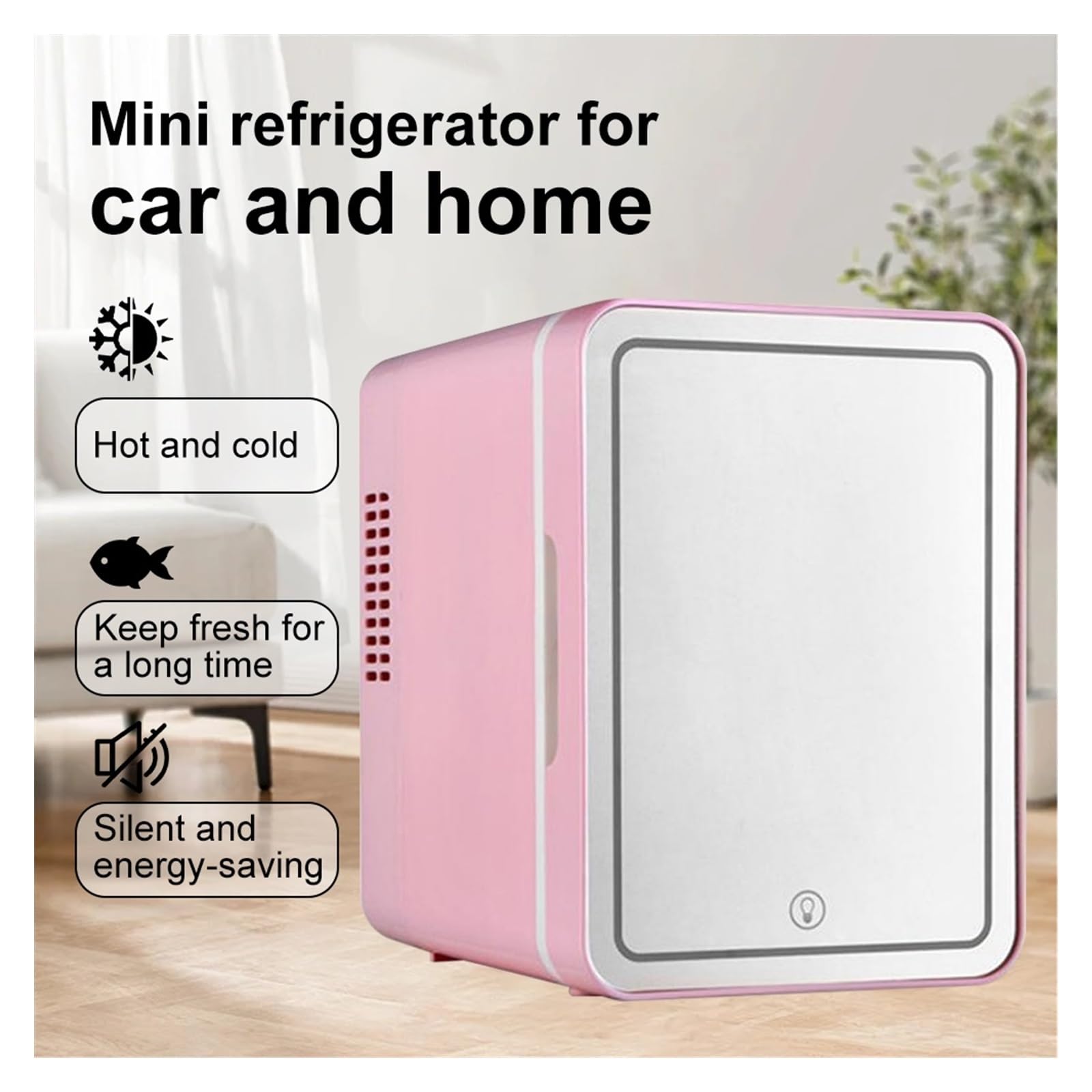 Mini refrigerador for Auto de 4L, con Espejo LED, for cosméticos y Cuidado de la Piel, Portal con reducción de Ruido, congelador pequeño, refrigeración rápida.(White-UK Plug)