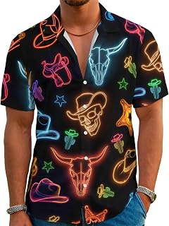 Funny Hawaiian Shirts for Men Retro Button Down Short Sleeve Summer Beach Aloha Shirts Holiday Theme Party Shirt