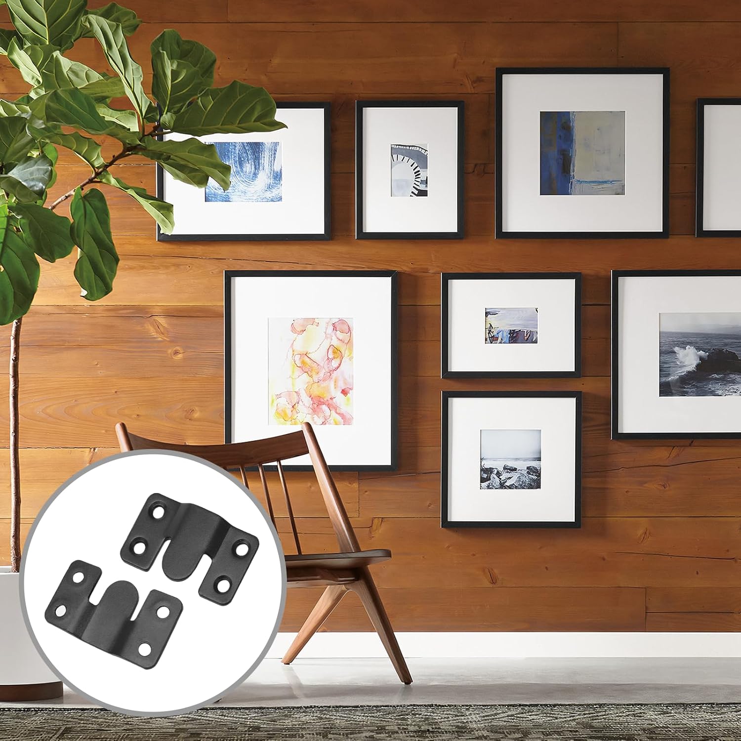 Waziaqoc 6 Pairs Flush Mount Bracket, 54 x 31mm Interlocking Photo Frame Hook Heavy Duty Picture Hangers, Black Furniture Connector, Sectional Couch Connectors, Headboard Wall Mount Hardware