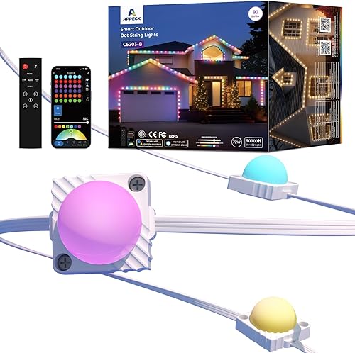 APPECK Luces permanentes para exteriores para casa, 100 pies con 90 LED, 60 lm blanco cálido con cubierta sólida, tira de luces LED inteligentes