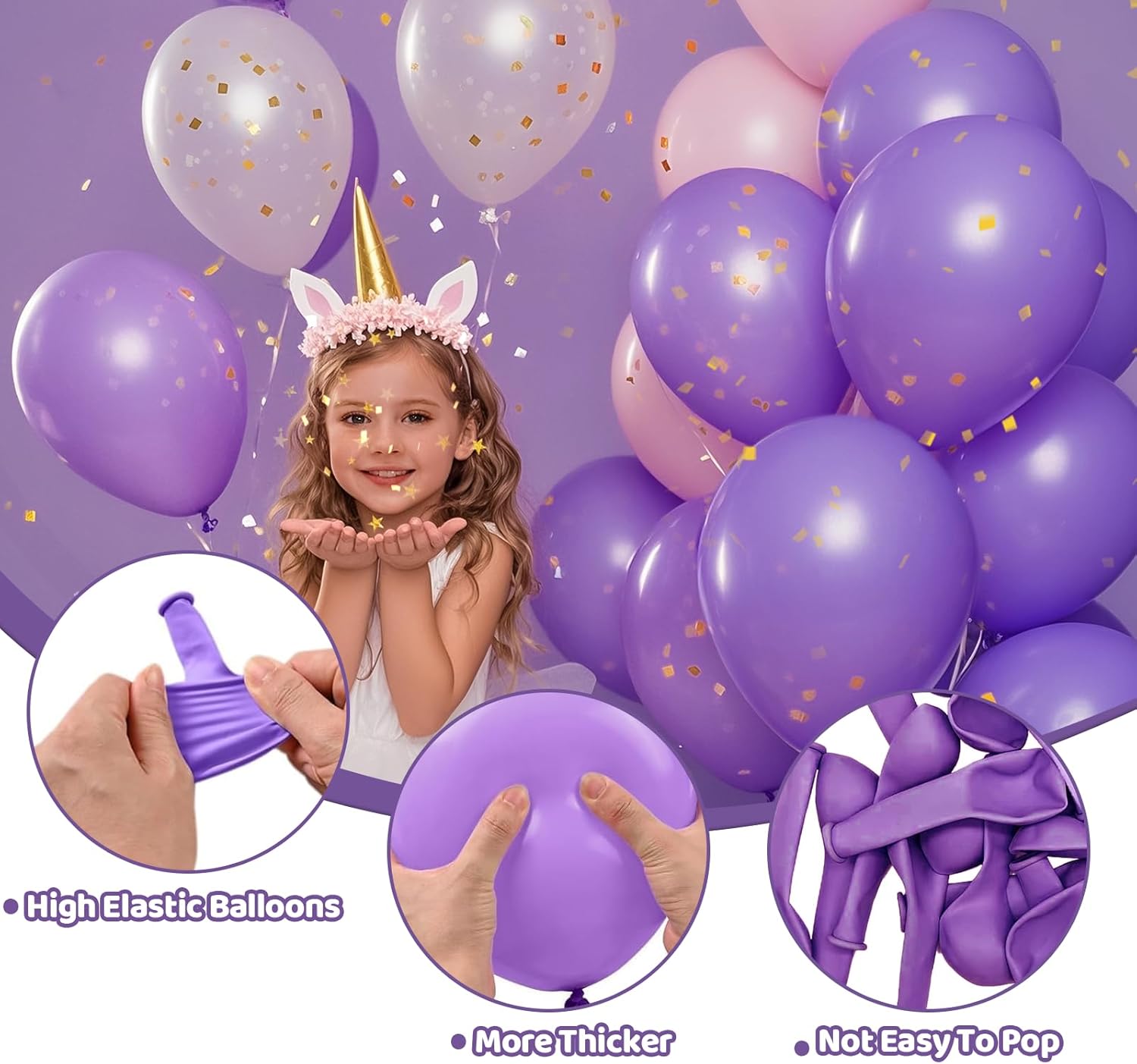 Purple Halloween Balloons, Latex Party Balloons with Ribbons, 100 Pack 12 inch Round Helium Balloons for Purple Wedding,Graduation,Birthday,Halloween Party Decorations and Spooky Party