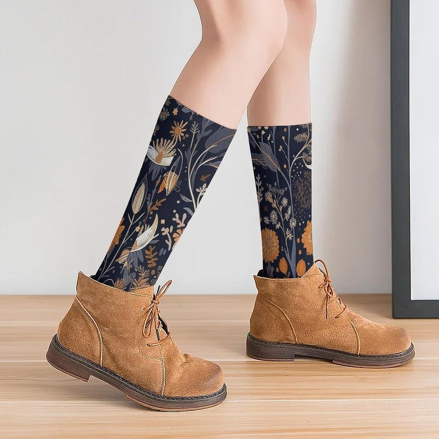 Breathable Crew Sock, Moisture Wicking, Athletic Calf Socks, Cozy | Decorated with Stars Compression Socks for Women Men, Lightweight High Work Socks for Business, Casual
