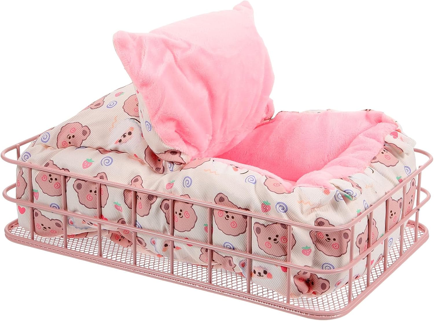 Kisangel Hamster Cage Nest 2pcs Iron Platform Bed with Soft Cotton Liner Pink Metal Frame Small Animal Sleeping Hut for Squirrels Chinchillas and Rats
