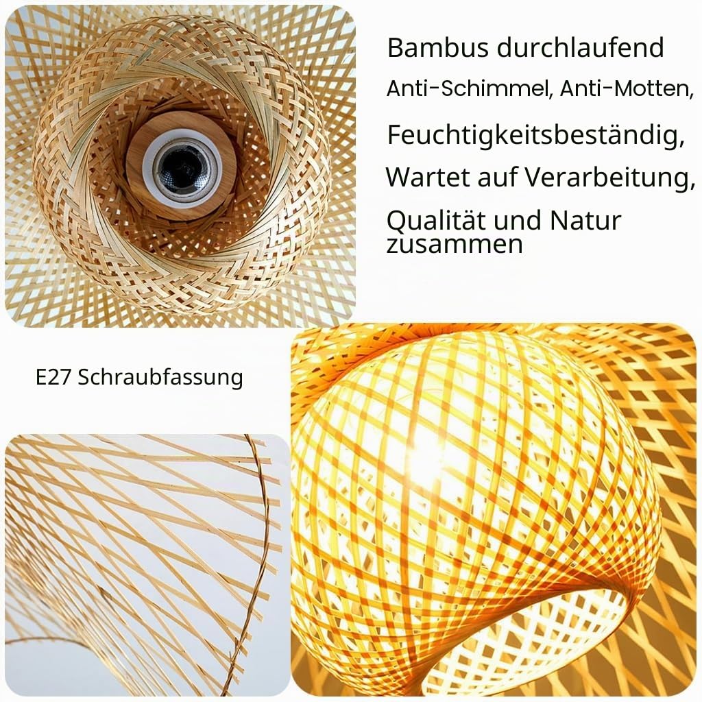Deckenleuchte Bambus E27 Deckenlampe Boho Style Retro Natürliche Gewebte Lampenschirm Rattan Schlafzimmer Lampe Restaurant Licht Landbeleuchtung Esszimmer Hängeleuchten Wohnzimmer Beleuchtung(75