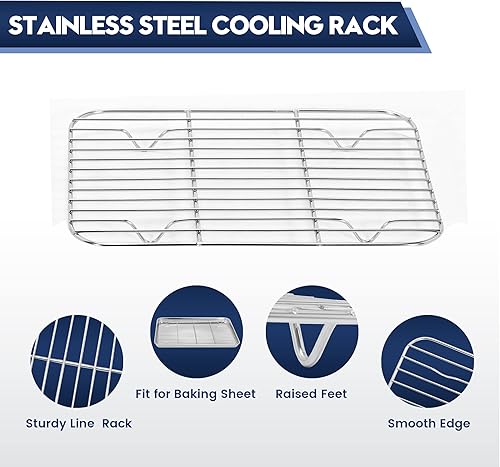 Miniatura 4 de Juego de bandejas para hornear con rejilla (2 sartenes + 2 estanterías), bandeja de horno de acero inoxidable de 9 x 7 x 1 pulgada con estante de