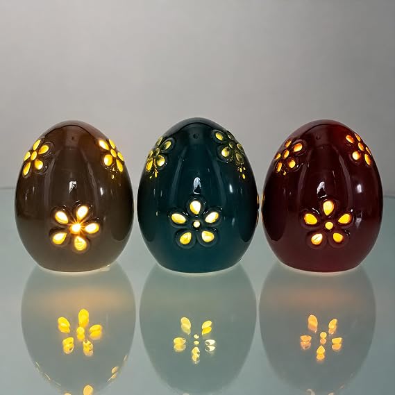 BestPysanky Set of 3 Pearlized Ceramic Easter Egg Lanterns