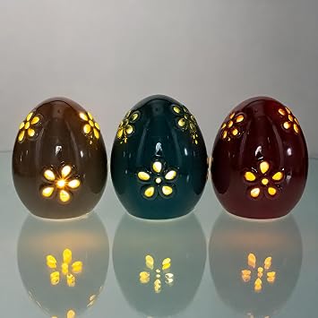 BestPysanky Set of 3 Pearlized Ceramic Easter Egg Lanterns