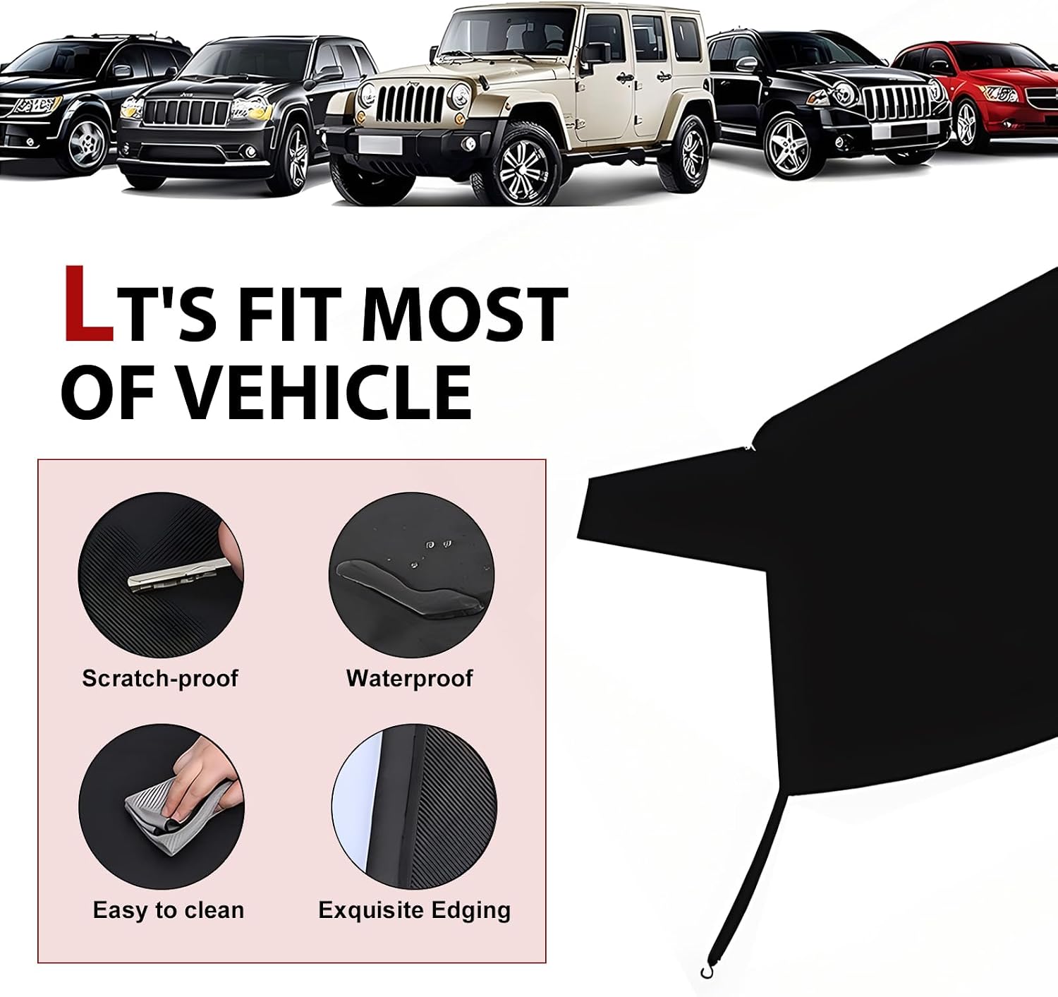 Car Rear Windshield Cover for Ice Snow, 600D Oxford Fabric Back Window Snow Frost Cover, 65" x 42.9" Thickened Anti-tear Windshield Protector for Winter, for Most Vehicles (Black)
