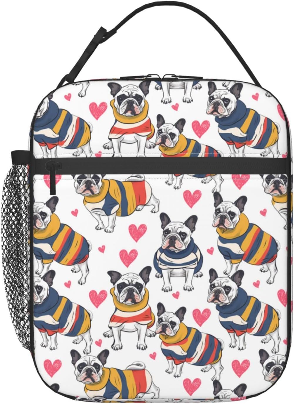 Reusable French Bulldog Lunch Box for Kids Girls Boys Women Adult, Insulated Cute Sweater Dog Lunch Bag,Polyester Cooler Handbags Case for School Picnic Work Travel Beach or Hiking (White)