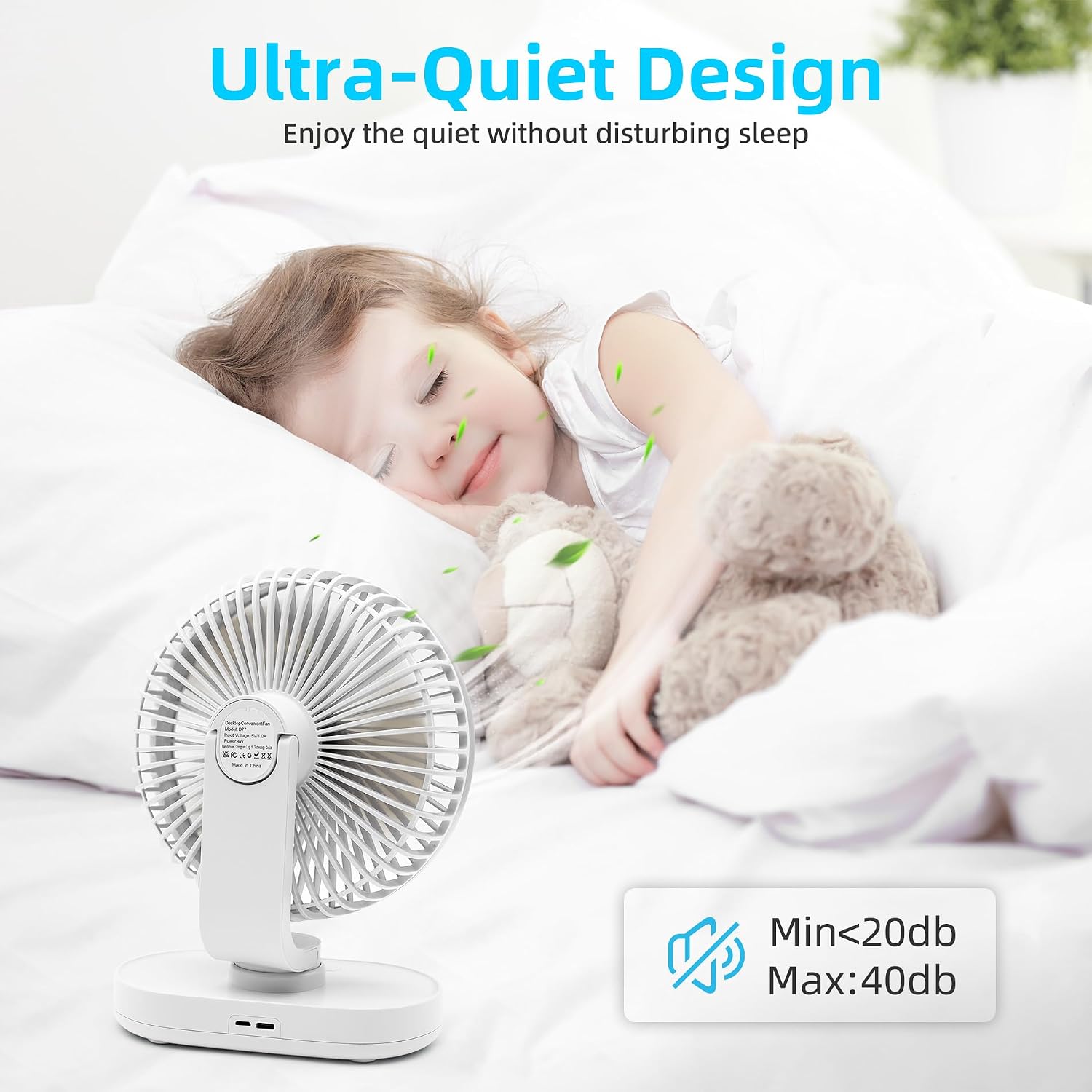Small Oscillating Fan for Bedroom, 4000mAh Battery Powered Rechargeable Fan, 90° Vertical Manual and 120° Oscillating Desk Fan, 4 Speeds Air Circulator Fans, Quiet Table Fans for Home Office Travel