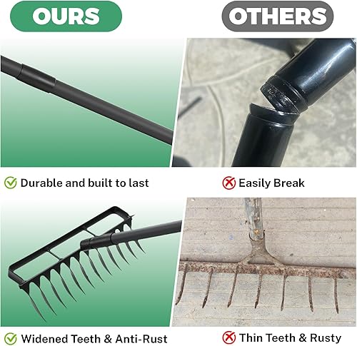 Miniatura 3 de Herramienta de jardín con estribo y mango ajustable de acero inoxidable de 76.8 pulgadas, azada de jardín resistente y rastrillo de 12 dientes 2 en