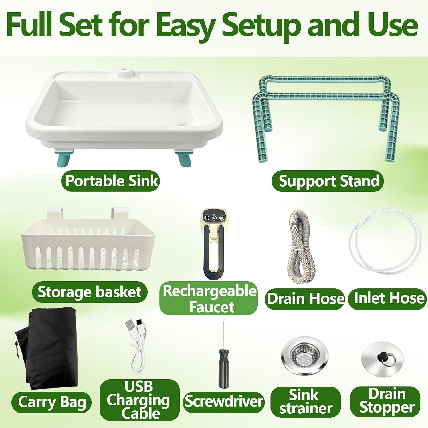 Portable Utility Sink with Electric Faucet, Adjustable Height Stand, Soap Dispenser, Freestanding Hand Wash Basin for Camping, RV, Garden, Worksite, Indoor/Outdoor Use image 2