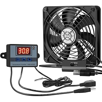 ELUTENG USB Fan 120 mm with Digital Temperature Control USB Fan 12 cm Case Fan with 3 Adjustable Speeds for PS5/Laptop/TV Box/AV Cabinet/Router