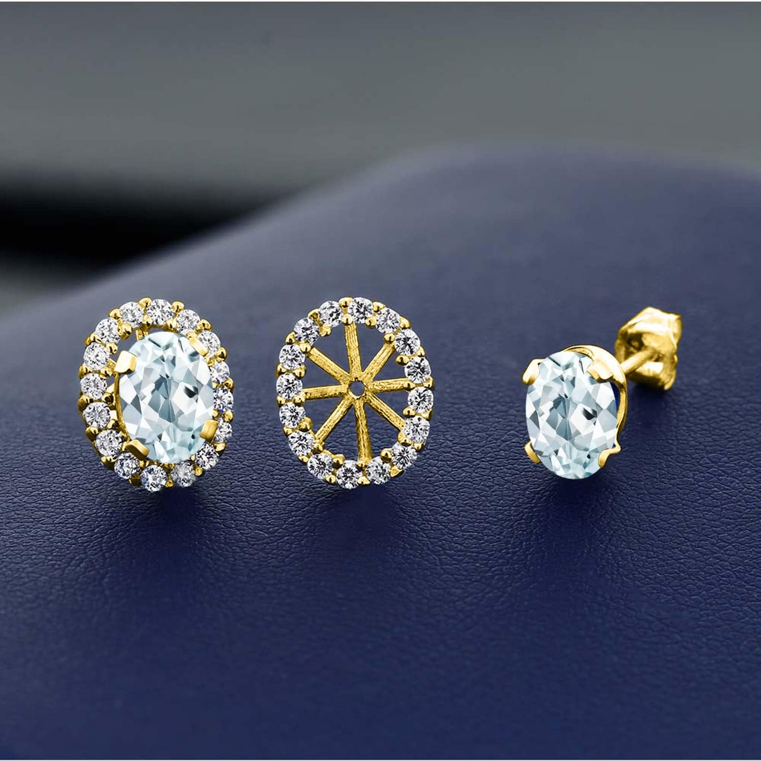 Gem Stone King 18K Yellow Gold Plated Silver Gemstone Birthstone Halo Removable Halo Jacket Stud Earrings for Women | Oval 7X5MM | Fine Jewelry for Her Mom Women Wife