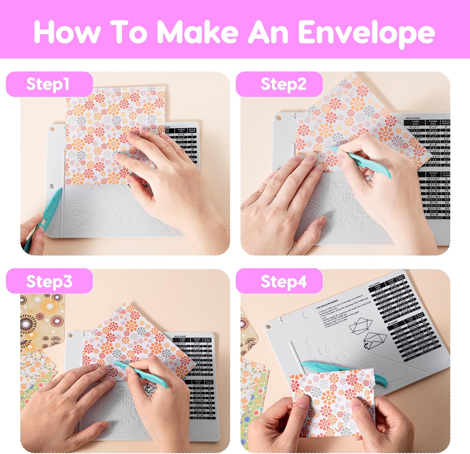Scoring Board for Card Making, 12x12 Envelope for DIY Crafts, Precision Paper Scoring Tool with Built-in Envelope Template for Cardstock, Scrapbooking & Crafting