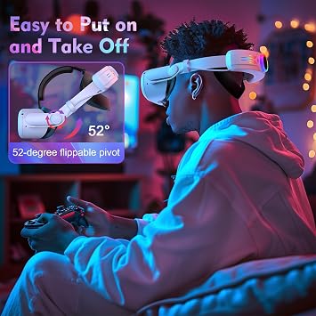 RGB Head Strap with 12000mAh Battery for Oculus Quest 2, Battery Pack for Extended 8 Hrs of Playtime, Fast Charging VR Power, Adjustable Elite Strap Enhanced Support and Balance for Meta Quest 2