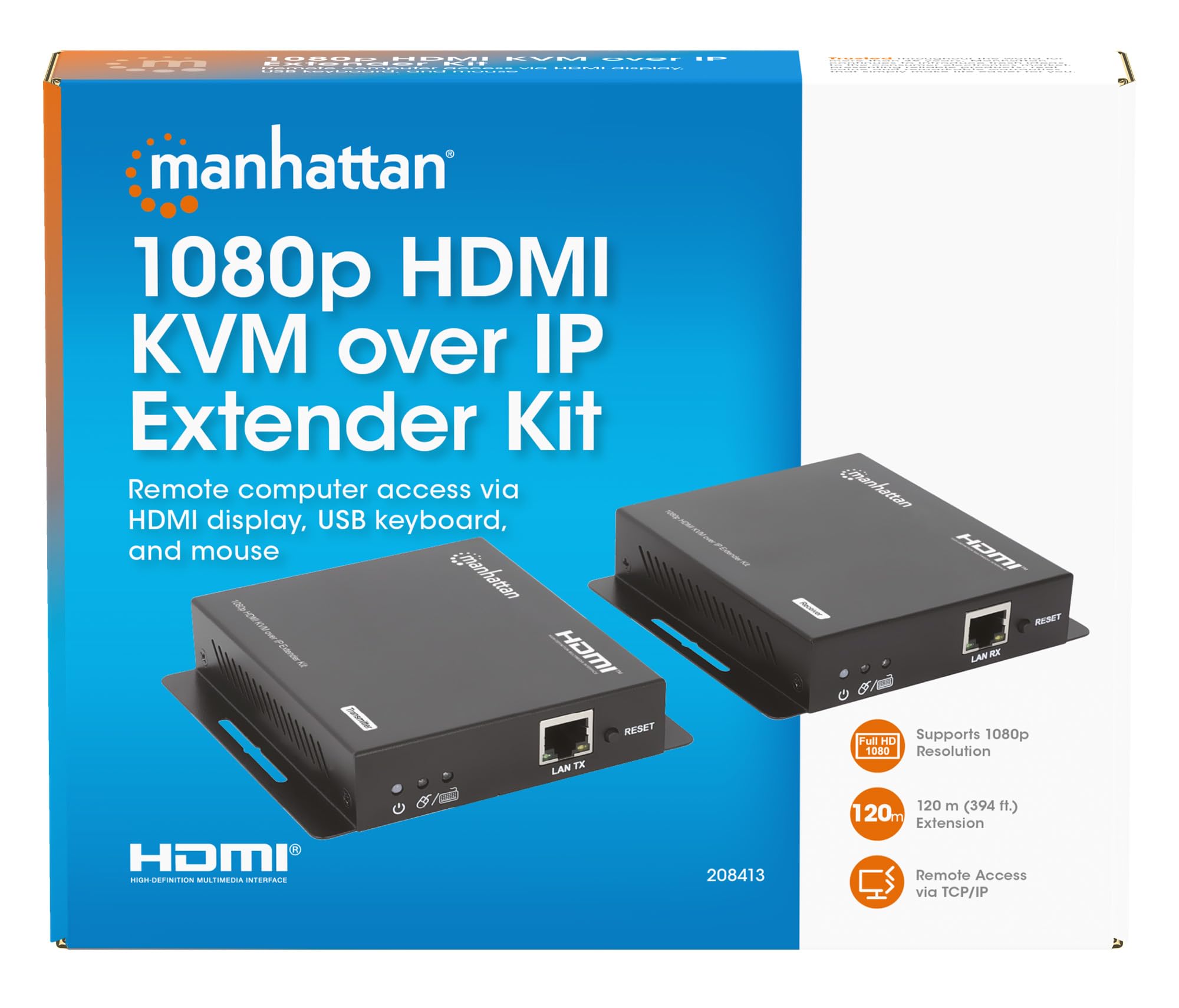 Manhattan 1080p Hdmi Kvm Over Ip Extender Set 1 Bis Zu 120m - KabeL-/adapterset - Digital/display/video (208413)