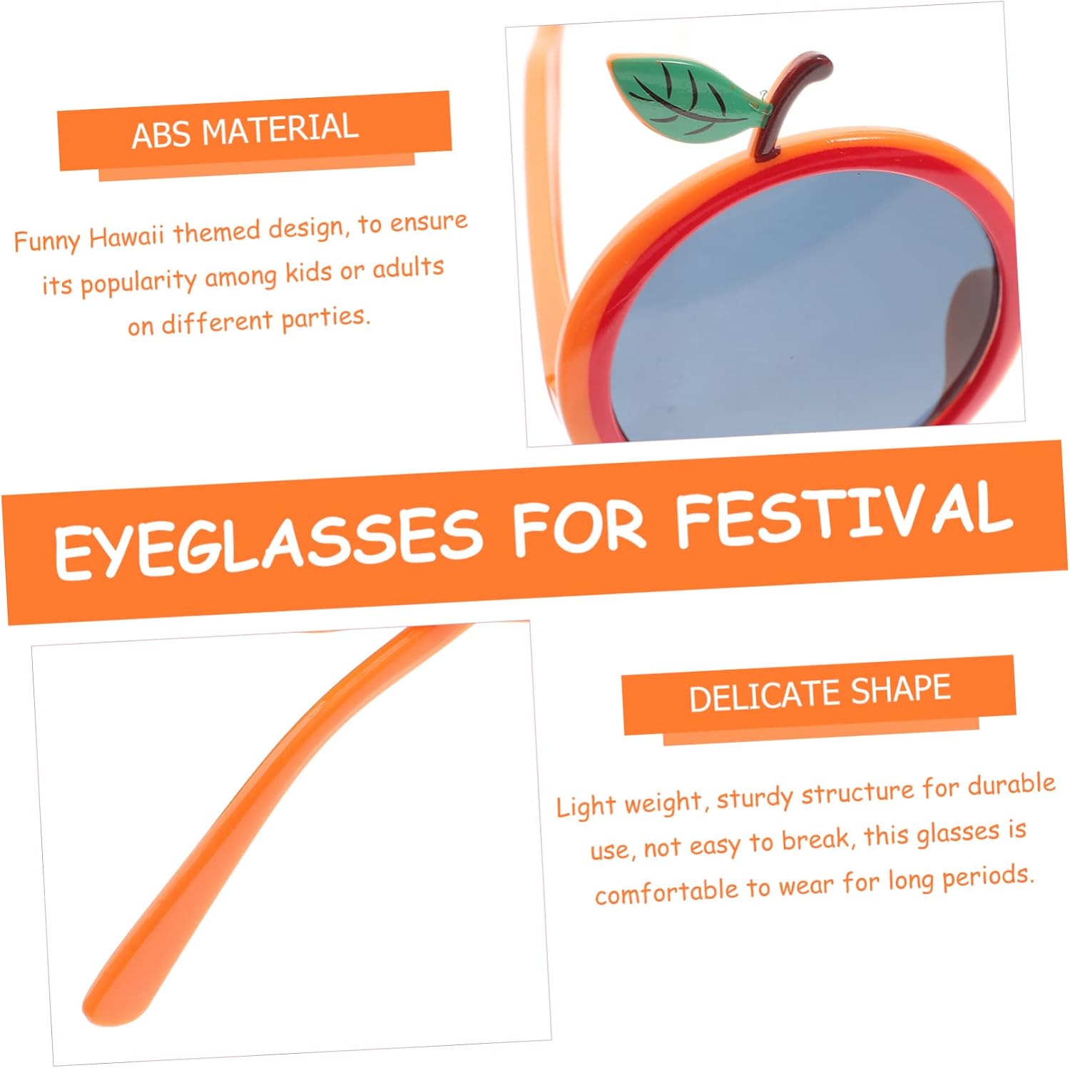 COLLBATH Hawaiian Beach Party Glasses 4-Pack Orange Fruit Shape Funny Luau Eyewear Lightweight Party Accessories for Adults and Kids