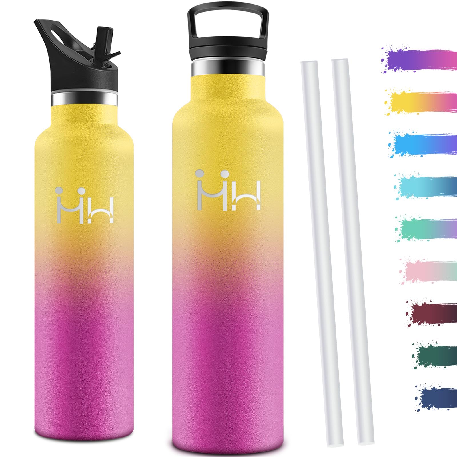 Motswedi Borraccia Termica 1 litro, con Cannuccia, Borracce Termiche, Doppia Parete, Bottiglia Termica, Acciaio Inox, Borraccia a Prova di Perdite, per Palestra, Campeggio, Outdoor, Giallo & Rosa
