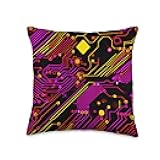 Computer Nerds and Geeks Tees & Accessories Programmer, Coder Engineer IT tech Circuit Yellow Fuchsia Throw Pillow, 16x16, Multicolor