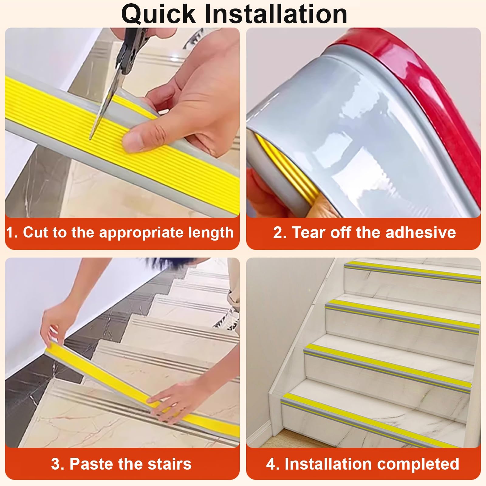 Tiras Antideslizantes para Bordes de Escaleras Cantoneras Adhesivas Perfil Angular PVC para Escaleras Interiores y Exteriores(Gray,3x6x1500cm)