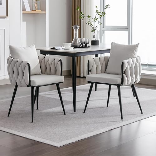 Juego de 2 sillas de comedor de terciopelo, modernas sillas de terciopelo tejidas a mano, sillas de sala de estar, sillas laterales tapizadas con