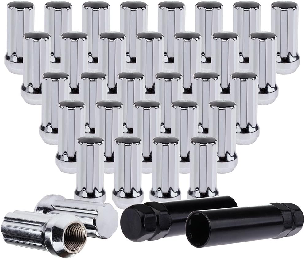 OCPTY Lug Nuts 32PCS 2" Tall Spline Silver Chrome Lug Nuts with 2 Keys fits for Dodge for Ram 2500/for Dodge for Ram 2500 for Ford E-250/E-350 Econoline/for F-250/F-350 for Ram 2500 1988-2013
