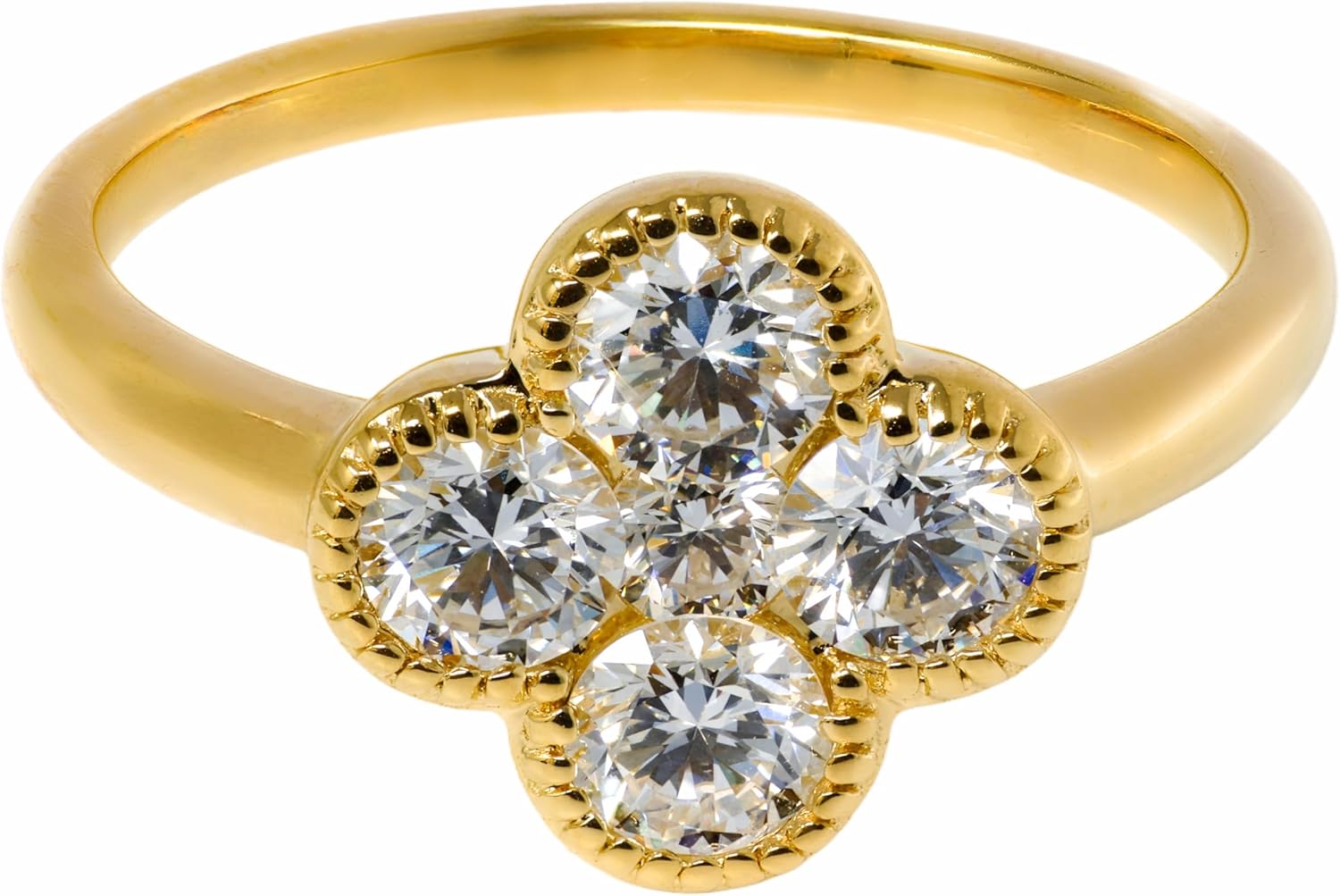 14K Solid Gold Lab Grown Diamond 1.06 Ct Four Leaf Clover Ring. Size 7
